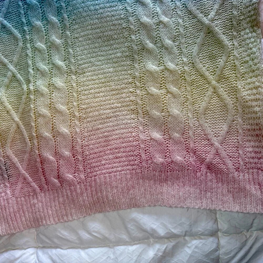 UNIF Cake Sweater Pullover Pastel Rainbow Twee Ombré Cable Knit Soft Size Medium - Picture 11 of 14